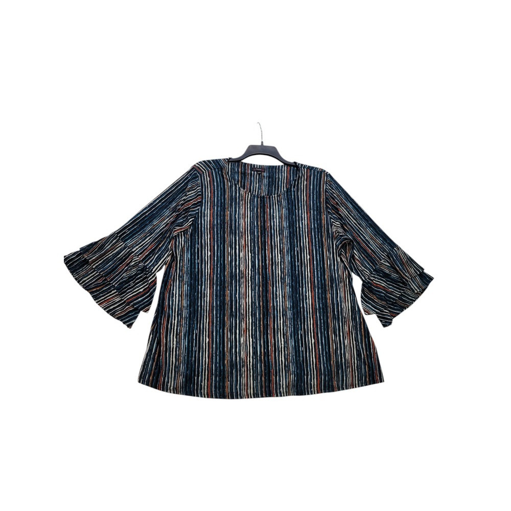 Cocomo Top‎ Womens 2XL Multi Striped 3/4 Ruffled Bell Sleeve Dress Casual